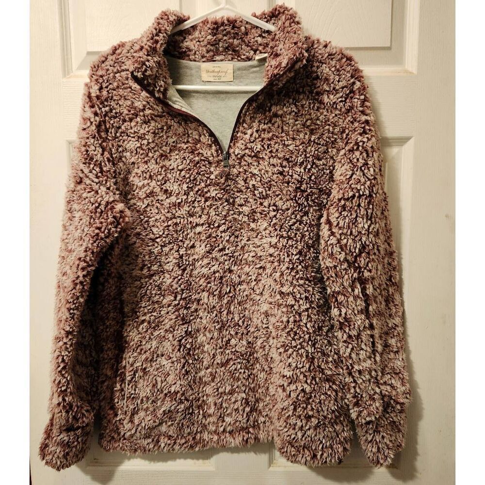 Weatherproof Soft Burgundy Half Zip Soft Furry Pullover Jacket Womens Medium